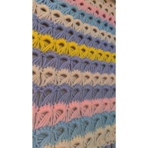 vintage pastel crochet afghan blanket granny quilt hand made 66" x 59"